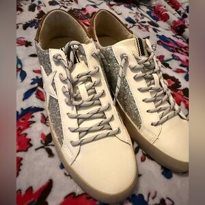 White and Silver Glitter Sneakers